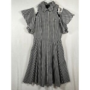 Saks Fifth Avenue Cold Shoulder Shirt Dress Size Medium Fit & Flare Gingham NEW